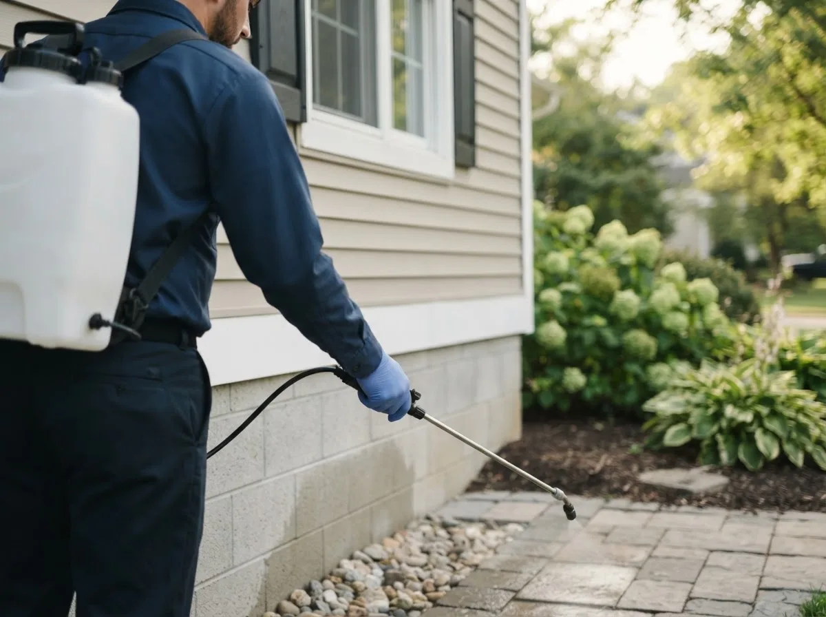 Pest control technician inspecting a home in Mcclure, IL